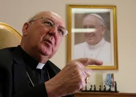 Cardinal Camerlengo Kevin Farrell talks with The Associated Press in his office in Rome in 2018. AP 